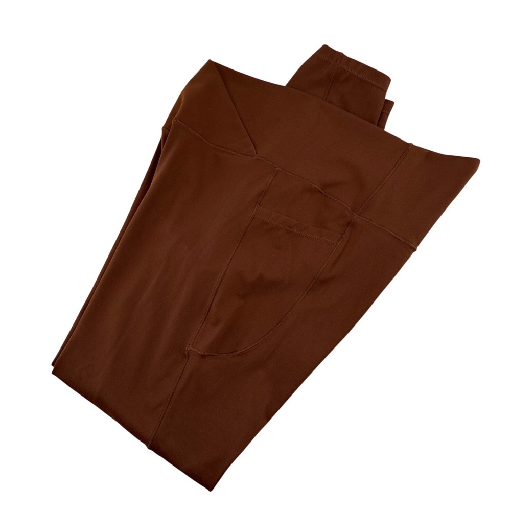 Halara Crossover Waist Leggings Brown High Rise 7/8 Length Pockets Large NEW